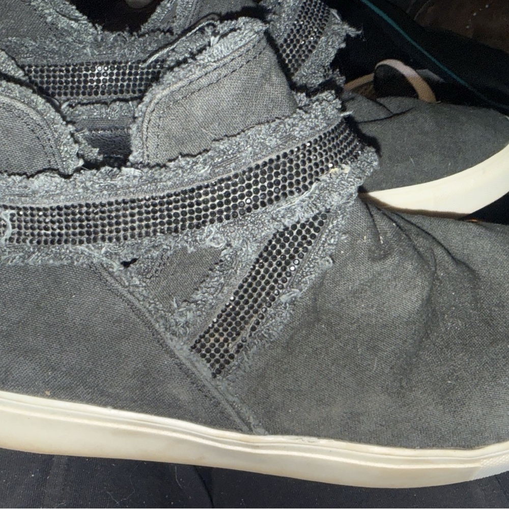 Black High-Top Slip-On Sneakers with Studded Straps